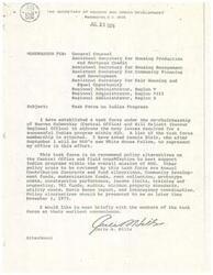 ["A task force has been established within HUD to address issues related to Indian programs. The task force will recommend policy alternatives on organization, funding, training, audits, and other areas. The task force is expected to present policy alternatives by November 1, 1975. The first report of the task force contains recommendations for immediate action, including seeking Indian Housing set-asides in future budget requests and initiating demonstration projects for providing housing for American Indians. Additional recommendations cover audits, bookkeeping procedures, legislative authorization for funding, and training programs for HUD personnel and Indian housing authority staff."]
