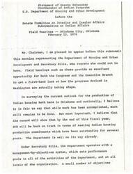 ["Reaves Nahwooksy, Coordinator of Indian Programs at the United States Department of Housing and Urban Development, spoke before the Senate Committee on Indian Affairs about the progress and goals of Indian housing production. The Department aims to meet commitments for housing production, with a focus on Oklahoma. They have specific goals for future housing production and have addressed concerns raised by Congress, including jurisdictional issues and the need for a handbook summarizing procedures for Indian housing. The Department has published proposed regulations for comment and is working on finalizing them, which will improve the Indian housing programs."]