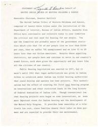 ["The United Indian Tribes of Western Oklahoma and Kansas are advocating for increased housing options for their people, who face high unemployment and low incomes. They discuss the history of housing programs for Native Americans and express frustration with the lack of impact from federal housing programs. They highlight the importance of HUD's housing programs for Indian tribes and call for better support and resources from the government to address their housing needs. They also emphasize the need for local expertise and flexibility in building housing that meets the specific needs of their communities."]
