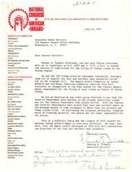 ["The document is a letter from the National Congress of American Indians urging Senator Dewey Bartlett to support a bill to extend the statute of limitations for filing Indian claims. The organization represents 130 tribes and believes that a four and a half year extension is necessary for the proper filing of claims by the federal departments responsible. They hope that the ample record on the bill will demonstrate the need for the extension. The letter also expresses concern for Senator Bartlett's health."]