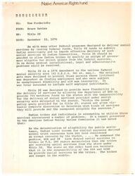 ["The memorandum discusses issues with Title 20, a federal program that delivers social services, which subvert Indian sovereignty and hinder effective delivery of services to Indian communities. It suggests amending Title 20 to allow Indian tribes to qualify for direct grants from federal agencies to resolve jurisdictional, legal, and administrative problems. The memorandum provides examples of conflicts between state and tribal governments over control of social service funds and recommends recognizing Indian tribes as independent units of government for eligibility under federal grant programs."]