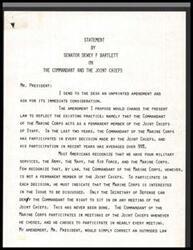 ["Senator Dewey F Bartlett is proposing an amendment to the law to make the Commandant of the Marine Corps a permanent member of the Joint Chiefs of Staff, reflecting current practice where the Commandant participates in nearly every decision made by the Joint Chiefs. The Senator argues that the Commandant's participation is necessary due to the Marine Corps' unique role and expertise in amphibious warfare. The amendment aims to remove outdated legal distinctions and administrative processes, making the Commandant's participation in the Joint Chiefs more streamlined. The Senator believes that the Commandant's exclusion from the Joint Chiefs is unnecessary, and the proposed amendment has received positive endorsements."]