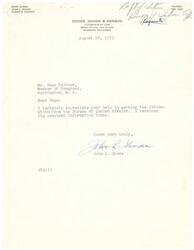 ["John L. Goode, an attorney at Goode, Goode & Henson in Shawnee, Oklahoma, writes to Page Belcher, a Member of Congress, to thank him for helping obtain information from the Bureau of Indian Affairs. Belcher had previously checked on an inquiry Goode made regarding a title covering a specific land tract. The Bureau of Indian Affairs confirms that the deed in question was approved by the Secretary of the Interior in 1898, and provides information on the legislative authority for such approvals. Goode had initially written to the Commissioner of Indian Affairs to request this information."]