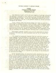 ["The Executive Council of the National Congress of American Indians met in Washington, D.C. in March 1959 to discuss important issues facing American Indians. They expressed concern about the termination of Federal protection for Indian tribes, lack of action by the Bureau of Indian Affairs to conserve land, limitations on loans to tribes, access to credit for Indians, and the impact of Alaskan statehood on native communities. They also highlighted delays in settling Indian claims against the United States. The Council called for legislative action to address these issues and ensure the protection and well-being of Indian communities."]