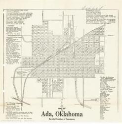 ["This map of Ada, Oklahoma, is a black and white publication from the Ada (Okla.) Chamber of Commerce. Dimensions: 13 x 13."]