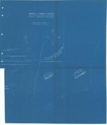 ["Maps of Maud, Oklahoma: This set of two blueprints depicts land, streets, water, and sewer lines for specific town sections, with one map featuring a glued photograph of a grade school. Dimensions: 22 x 17."]
