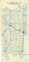 ["Road Map of Seminole County, Oklahoma, created by William Roy Grace, County Engineer, features blue ink on white paper with red pencil markings. Dimensions: 37 x 17 3/4."]