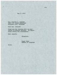 ["Mrs. Juanita L. Learned wrote a letter to Senator Henry Bellmon expressing her interest in the Commissioner of Indian Affairs position. She received a response from Happy Camp, a Member of Congress, thanking her for sharing her letter. Mrs. Learned also corresponded with W.W. Keeler, the Principal Chief of the Cherokees, who relayed information to Marvin Franklin about her interest in the position. Marvin Franklin indicated he was not interested in the job, despite newspaper reports suggesting otherwise. Mrs. Learned expressed her gratitude to Mr. Keeler for his support and requested assistance in setting up an appointment with the selection committee."]