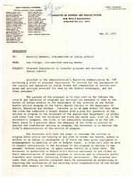 ["The memo discusses proposed legislation to transfer control and operation of certain programs and services from the federal government to Indian tribes and communities. The proposal allows tribes to assume control within 120 days of submitting a plan, with oversight from the Secretary of the appropriate department. The Secretary can reassume control if necessary and provide assistance to tribes as needed. The proposal does not affect the existing trust responsibility of the United States towards Indians. Members are invited to co-sponsor the legislation."]