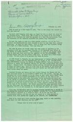 ["The document is a letter written by the Oklahoma City Council of Choctaws, Inc. to Congressman John H. Camp, expressing their desire for the right to vote in fair popular elections for the chief of their Choctaw Tribe. They discuss how their tribal money has been controlled by appointed officials and express frustration with the lack of transparency and fairness in the selection process for tribal leaders. They also mention a bill that was passed in Congress allowing for the selection, rather than election, of tribal chiefs, and express concerns about the lack of democracy and fairness in this process. The letter calls for support in advocating for fair elections for the Choctaw Tribe."]