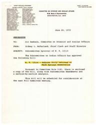 ["This document is a memorandum from the Committee on Interior and Insular Affairs regarding the approval of bill H. R. 12114, which involves the return of the McQuinn Strip to the Warm Springs Reservation. The bill outlines the details of the land transfer, including the exclusion of certain areas, management of timber, grazing permits, public access to lakes and campgrounds, and other provisions. Amendments made by the Subcommittee on Indian Affairs are also included."]