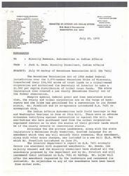 ["The document discusses the Menominee Restoration Bill, which aims to restore the Menominee Tribe of Wisconsin to its former status as a federally recognized sovereign Indian tribe. The bill includes provisions to place tribal lands in trust, restore federal services, and allow individual tribe members to offer their privately-owned land to be added to tribal trust lands. The estimated costs of the bill are outlined, along with supporters and opponents of the legislation. Amendments to address concerns of non-Indian private landowners and the American Indian Movement are also mentioned. The bill is set for mark-up in the Indian Affairs Subcommittee."]