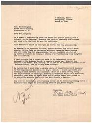 ["The document is from Dillis Patron to Helen Douglas, praising her for her role in Congress and her work on behalf of democracy. She mentions her husband's work organizing \"Negro\" workers and requests copies of articles from the Congressional Record on the \"Negro\" soldier. She also expresses pride in the increasing stature of women in government and admiration for Helen Douglas."]