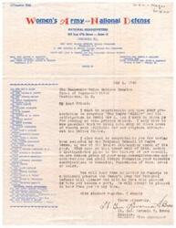 ["The document is a letter from Lt. Gen. Livonia H. Brown congratulating the recipient on their presentation to Congress about \"The \"Negro\" Soldier\" and their participation in World War 2. Lt. Gen. Brown also praises the recipient for being selected as one of the twelve outstanding women of the year by the National Council of \"Negro\" Women. Lt. Gen. Brown expresses pride in the recipient's accomplishments and invites them to participate in a national program sponsored by the Women's Army for National Defense."]