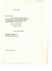 ["Helen Gahagan Douglas expresses gratitude for support in her work for racial tolerance and is prepared for criticism from her own race."]