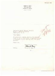 ["Henry B. Gray is requesting a copy of a speech made by Helen Gahagan Douglas in the House of Representatives on February 1, 1946 regarding the \"Negro\" soldier."]