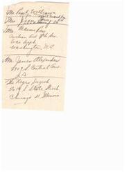 ["The document lists various names and addresses, including Mr. Papel Williams, Mrs. Jesus, Marcus Ray, Carlina, Mr. James, and the Digest family in different locations such as Washington D.C., Los Angeles, and Illinois."]