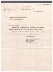 ["The document contains correspondence regarding the case of General Prisoner David L. Clay, Army serial number 39713766. It mentions that his case is being reviewed for parole and the decision will be communicated once reached. There are letters from Mrs. Fitzpatrick seeking help for her son's parole, and a response stating that his parole was disapproved due to past misdemeanors. Mrs. Douglas' office is involved in advocating for parole consideration for General Prisoner Clay."]
