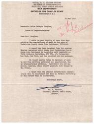 ["A concerned father, Fred A. Eichmann, wrote to Honorable Helen Gahagan Douglas regarding his son, who had been in the army for three years and was experiencing delays in receiving mail and packages while serving overseas. Helen Gahagan Douglas forwarded the letter to the War Department for investigation and assured Mr. Eichmann of her concern and assistance. The War Department liaison officer, Col. Wm. F. Pearson, responded to Mrs. Douglas, stating that the soldier was receiving mail regularly and that delays were due to transportation problems. He also provided information on the War Department's policy regarding the discharge of enlisted men. Mrs. Douglas promised to follow up on the matter and provide Mr. Eichmann with any updates."]