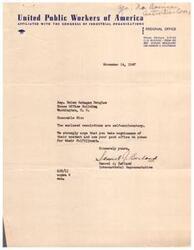 ["The document urges Mrs. Douglas to protect the constitutional rights of witnesses being pursued by the Thomas Committee, arguing that citing them for contempt of Congress would violate their democratic rights. The writer asks Mrs. Douglas to lead the fight against these citations and work towards abolishing the Thomas Committee. They express hope that Mrs. Douglas will protect civil rights during this critical time."]