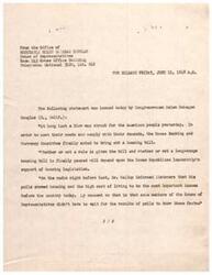 ["Congresswoman Helen Gahagan Douglas commented on the United States Supreme Court's decision in the longshoremen's overtime suits, stating that it was a blow against racial discrimination. She explained the background of the cases and criticized big business for opposing the payment of back wages to the longshoremen. Douglas also refuted claims of \"overtime on overtime\" and accused the business lobby of trying to weaken the Wage and Hour Act."]