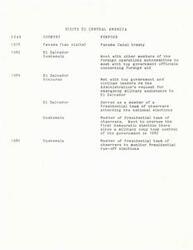 ["The text outlines visits to Central America in the years 1978, 1982, 1984, and 1985 for various purposes such as meetings with government officials, observing national elections, and monitoring democratic elections. The visits were made to Panama, El Salvador, Guatemala, and Honduras."]