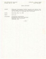 ["Oklahoma Congressman Mickey Edwards will deliver the commencement address at the Law School of Oklahoma City University graduation ceremonies on Saturday, May 10, 1986 at 2:30 p.m. in Kirkpatrick Auditorium in Oklahoma City."]