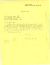 ["Glenn English, a member of the House of Representatives, wrote to George Kerferd at the Oklahoma State Department of Labor regarding increased OSHA activity in Oklahoma. The response from the Assistant Secretary for Occupational Safety and Health clarified misconceptions about staffing levels and funding for OSHA in Oklahoma. The document explained that funding for the onsite consultation program had decreased in FY '79, but there was no impact on the level of services provided. The document also addressed concerns about a backlog of consultation requests and emphasized the importance of consultation in reducing occupational hazards."]