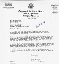 ["Congressman Glenn English is seeking local opinion on potential changes to the identification of the Oklahoma City Metropolitan Statistical Area. The Office of Management and Budget is conducting a review of definitions of metropolitan areas based on 1990 standards and census data. Congressman English is asking for input from local officials, business leaders, and other stakeholders on whether the title of the area should include the names of other qualifying cities. The final decision will be based on local opinion and the standards set by OMB."]