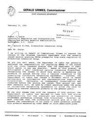 ["The Oklahoma Insurance Department has received concerning information about the financial status of Diversified Industrial Group, an ERISA exempt product being sold to Oklahoma citizens. The Department of Labor issued an opinion removing regulation of union-sponsored plans from the Oklahoma Insurance Department's jurisdiction. The Trust is dangerously insolvent, with a high ratio of claims to assets. The Insurance Department is asking for assistance from Congressman Glenn English to control the situation and prevent harm to citizens. They have also requested immediate action from the Department of Labor to regulate the bankrupt plan and ensure unpaid claims do not harm Oklahoma citizens."]