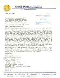 ["Glenn English, a Member of Congress from the 6th District of Oklahoma, is seeking information from the United States Department of Labor regarding a matter related to the State of Oklahoma. He has reached out to the Secretary of Labor and is awaiting a response. He also expresses willingness to assist the State Insurance Department in any way possible."]