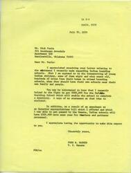 ["Senator Fred R. Harris received a letter from Mr. Dick Paris regarding Indian boarding schools. Senator Harris explained that he is against young Indian children being transported long distances to attend boarding schools, and believes they should have schools near their families. He mentioned his efforts in securing funding for the Eufaula Boarding School and increasing funding for Indian schools. Senator Harris also mentioned that he is not in favor of closing schools like Chilocco and Bacone."]