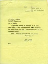 ["The document is a letter from Fred R. Harris, a U.S. Senator, thanking Carroll M. Ridgway for sending information about the St. Labre Indian School, which is focused on providing opportunities for Native American students to advance and improve themselves rather than relying on charity. The school has made significant progress in addressing poverty and providing education and job opportunities for the Northern Cheyenne tribe. The school is now seeking support to establish a trade school to further train young people and address the high unemployment rate on the reservation."]