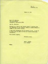 ["Senator Fred R. Harris has received an interim report from the Department of the Interior, Bureau of Indian Affairs regarding Mr. A. R. Morrison's recent inquiry. He has enclosed a copy of the report for Mr. Morrison's review and will be in touch with him again once he receives more information."]