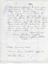 ["The document is a letter from Mrs. Bertha Medell requesting advice for her daughters, Mary Sue Medell and Martha Law, who have been told they need to be a quarter Indian before they can go to school. She asks for help and advice in this matter."]