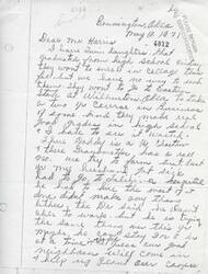 ["Mrs. Bertha Medell is writing to Mr. Harris to seek advice on how to help her two daughters, Mary Sue and Martha Lau, enroll in college at Eastern State in Wilburton's, Oklahoma. She explains that they have no way to send them to college and mentions that her husband has been sick, making it difficult for them to farm. Mrs. Medell mentions that her daughters have good grades and expresses her desire to not see their potential wasted. She asks Mr. Harris for any advice or assistance he can provide, as her husband is of Chactaw descent and their grandmother has a roll number."]