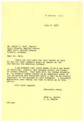 ["The document is written by Dr. David C. Hall to the Honorable Fred Harris, commending him for his speech on the American Indians and the Bureau of Indian Affairs. Dr. Hall mentions his own church's efforts in working with the Indians, specifically with students at the Phoenix Indian School."]