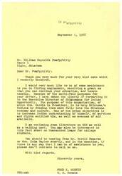 ["The letter is from Fred R. Harris to William Reynolds Poafpybitty, offering assistance with finding employment, receiving a grant for education, and locating housing. Harris has forwarded the letter to the Executive Director of Oklahomans for Indian Opportunity, an organization that helps Oklahoma's Indians by integrating them into the state's economy and culture. Harris has also included information on OIO and guaranteed loans for college students. Harris encourages Poafpybitty to contact him for further assistance."]