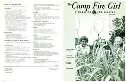["The document contains a variety of articles and announcements related to the Camp Fire Girls organization, including topics such as leadership, safety, membership, science, outdoor activities, creative arts, human relations, camping, international friendship, and ceremonial events. It emphasizes the importance of adult volunteers in guiding and inspiring young girls in their personal development and exploration of the world around them."]