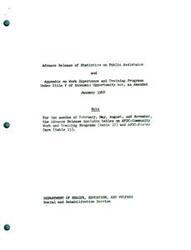 ["The document provides statistics on public assistance payments in the United States from January 1967 to January 1968. It includes data on federally aided programs such as Aid to Families with Dependent Children (AFDC) and medical vendor payments. The Advance Release of Statistics on Public Assistance also includes information on work experience and training programs under Title V of the Economic Opportunity Act. The data shows the amount of assistance provided each month and the percentage change from the preceding month and the same month of the preceding year."]