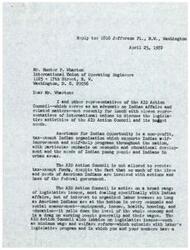 ["LaDonna Harris, on behalf of the AIO Action Council, is requesting financial support from the International Union of Operating Engineers for their work advocating for Indian affairs and related legislative issues. The AIO Action Council focuses on supporting Indian self-help and development programs, and believes that improving the economic and social status of American Indians will benefit the entire economy. They are seeking financial contributions to continue their advocacy work, particularly in the current session of Congress."]