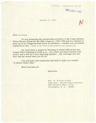 ["The document is a letter inviting La Donna to join the Congressional Wives Prayer Group for the 90th Congress. The group meets twice a month for prayer and inspirational talks, and the annual dues are $1. The letter expresses hope that La Donna will join to gain inspiration and help make the country \"A Nation Under God.\""]