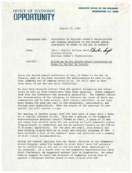 ["The memo is a follow-up on the Second Annual Conference on Women in the War on Poverty. It acknowledges the feedback received from attendees and highlights the productive nature of the conference. It also mentions the Community Representatives Advisory Council and their recommendations for improving local Community Action Program projects. Additionally, it suggests the formation of Volunteer Service Boards to enhance services and prevent duplication in volunteer efforts."]