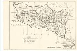 ["The document represents a map priority of Studies. Area plan (orthographic projection); 10 1/2 x 15 3/8 inches."]