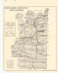 ["The document represents a map item is a topographic map of Le Flore County, Oklahoma and features rivers, streams, mountains, and the Wister Reservoir. Map also features the locations of gas wells and dry holes as well as the divisions of section, township, and range for the county. Item accompanied letter from Riley Smith to Don McBride dated January 11, 1951 pertaining to a block of land Smith thinks is for sale and believes is ideal for cattle. This letter corresponds to the annotations on the map. Topographic map; 22 x 17 inches; Shading (red, pencil) of Sections 9, 10, and 13-24, T2N, R24E, which are west of Big Cedar; Inscribed (bottom, right corner): Gallup Map and Stationery Co. K.C. MO. MAP No.-40-450; Inscribed (verso; top, left corner): Encl. w/ correspondence. Don McBride to Riley Smith, 1951. Industry-Coal."]
