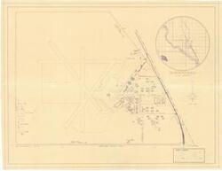 ["The document represents a plan item is a plan and planimetric map of the University of Oklahoma's North Campus and features a red outlined area labeled National Guard Lease. A vicinity map is included within the plan. Plan (planimetric map; diazotype, blackline print); 24 5/8 x 32 3/8 inches; Annotated and Inscribed (red, pencil); Inscribed (verso, bottom, left corner): Exhibit D."]