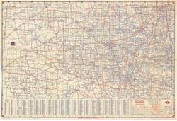 ["The document represents a map highway Map of Oklahoma is part of the brochure titled Road Map of Oklahoma and United States, which also contains United States Mileage and Driving Time Along Main Transcontinental Highways map. Topographic, road map (polyconic projection; gel-lithograph; color); 18 x 26 5/8 inches."]