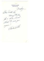 ["The writer is thanking Dan Senator for a fine lunch and expressing pleasure at seeing him again. The note is dated March 8, 1955, and is signed by someone named Charlie Willi."]