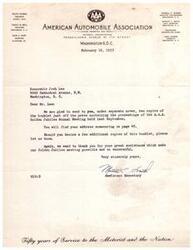 ["The document  is a letter from the American Automobile Association (AAA) to Honorable Josh Lee, thanking him for his assistance in making their Golden Jubilee Annual Meeting successful. They have sent him two copies of the proceedings booklet and offer to provide more copies if needed."]