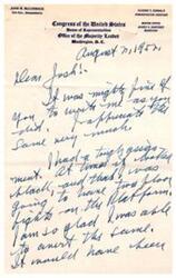 ["The document  is a letter from John W. McCormack, Eugene T. Kinnaly, and James V. Hartery thanking someone for sending them a book. They express gratitude and mention their work in Congress."]